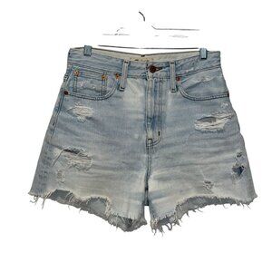 Madewell Womens High-Rise Distressed Denim Shorts Light Wash Frayed Hem Size 28
